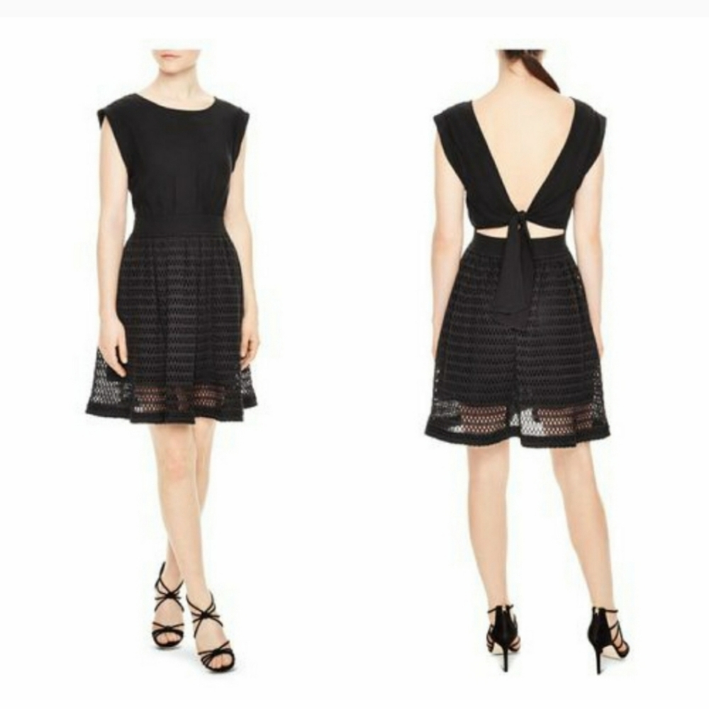 Sandro Cindy Tie-back Crepe And Crochet-knit Dress Black Small